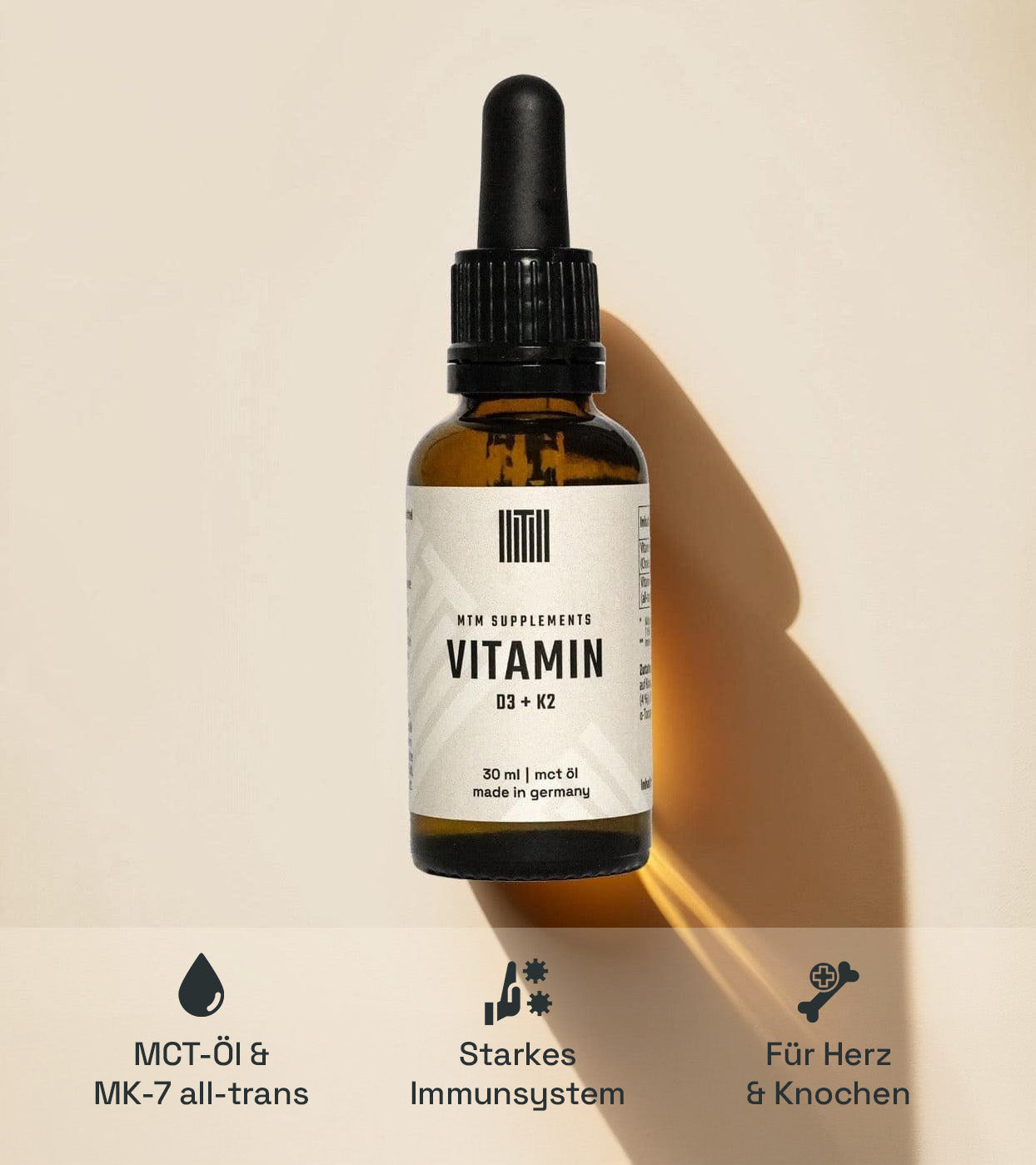 MTM Vitamin D3 K2 Tropfen – synergistische Wirkung von D3 und K2, hohe Bioverfügbarkeit und einfache Dosierung als zentrale Vorteile